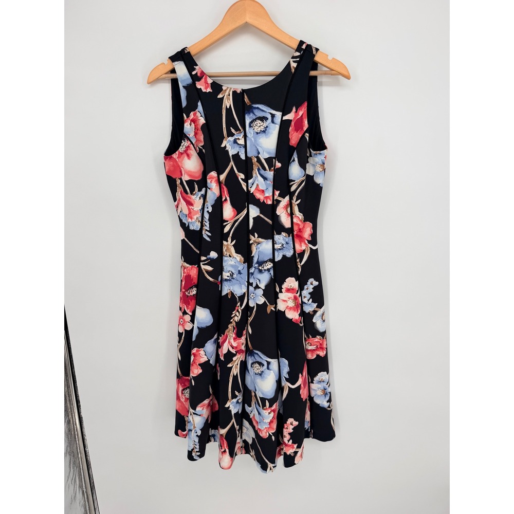 White House Black Market Dress 8 Black Floral Fit Flare Cocktail Garden Party